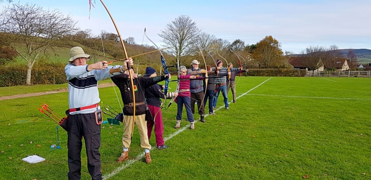 Archers lining up during the West Somerset Frostbite Session at the Bowmen of Danesfield