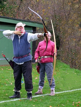 Barebow archer Gerry taking aim with the bowmen of Danesfield