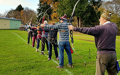 Archers taking aim during the West Somerset Frostbite Session at the Bowmen of Danesfield