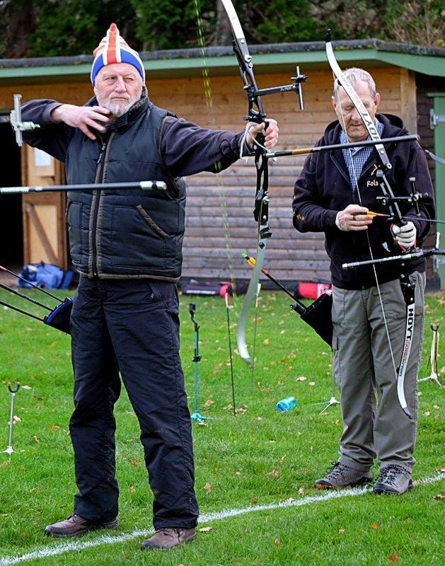 John takling aim during the frostbite session in Somerset with the  Bowmen of Danesfield