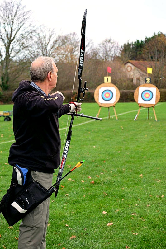 Recurve archer Rowland taking aim with the bowmen of Danesfield